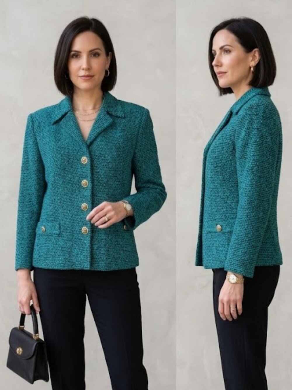St. John Collection by Marie Gray Vintage Boucle Blazer in Teal/Black Size 10